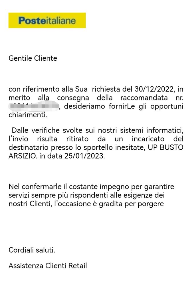 Risposta mail da poste