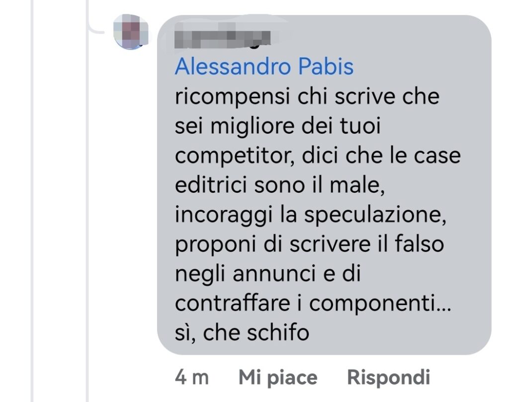 Seconda parte del messaggio di Facebook