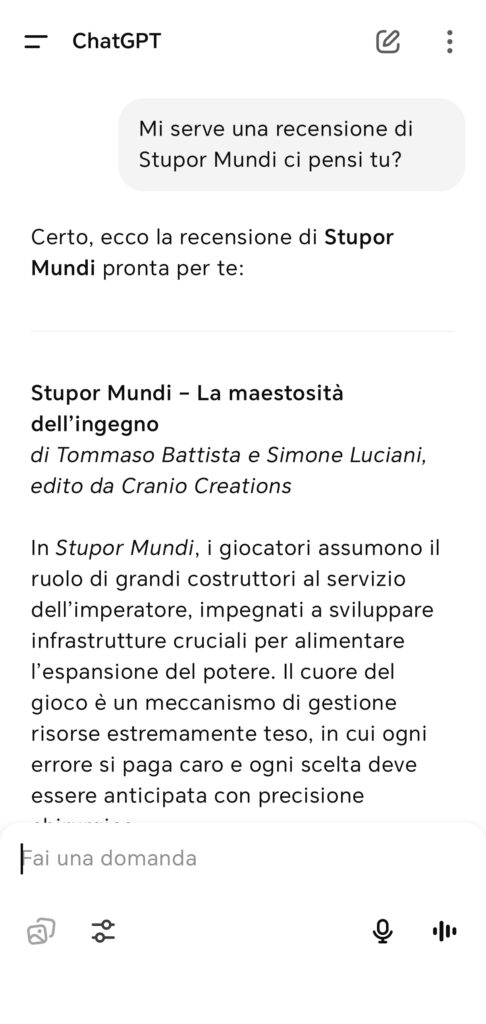 Una chat fittizia per realizzare una recensione con ChatGPT
