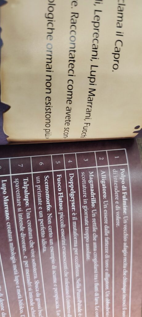 Una delle tante tabelle del manuale del gioco da tavolo di Tristerra